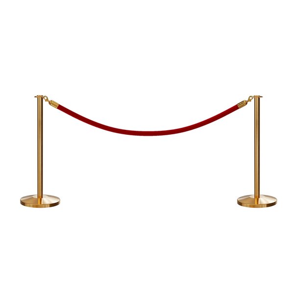 Montour Line Stanchion Post and Rope Kit Sat.Brass, 2 Flat Top 1 Red Rope C-Kit-2-SB-FL-1-PVR-RD-PB